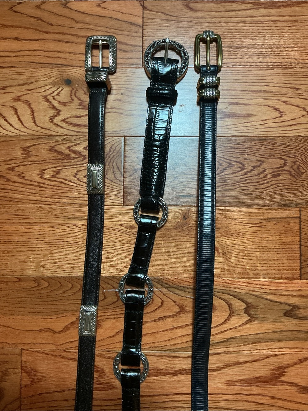 Brighton Women's Black Leather Belts with Silver Hardware (Set of 3)